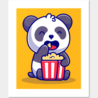 Cute Panda Eating Popcorn Cartoon Posters and Art